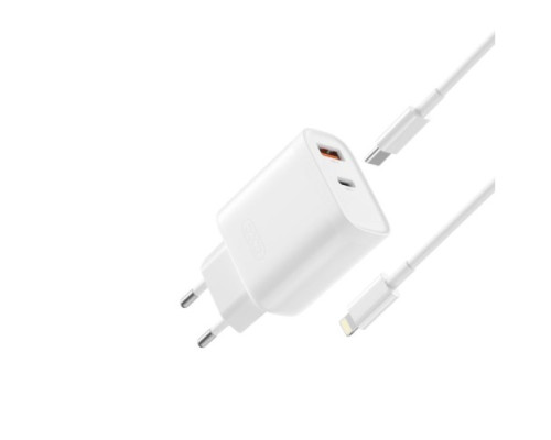 МЗП XO L116 (EU) PD30W/QC18W (1USB-C+1USB-A) fast charging charger with Lightning cable Білий mag-692068084386219217