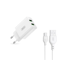 МЗП XO L119 (EU) dual USB-A QC18W fast charging charger with TYPE-C cable Білий mag-692068084420360116