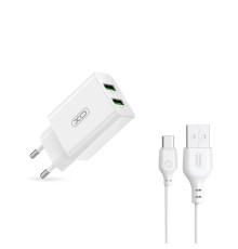 МЗП XO L119 (EU) dual USB-A QC18W fast charging charger with TYPE-C cable Білий mag-692068084420360116
