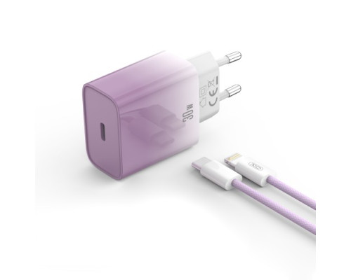 МЗП XO CE18 (EU) PD30W USB-C fast charging charger with Lightning cable Фіолетовий mag-692068085170660142
