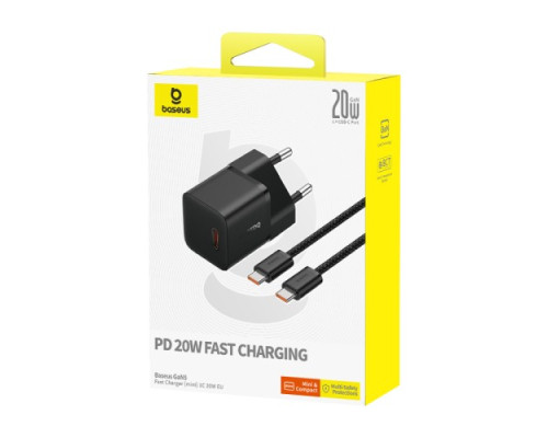 МЗП Baseus GaN5 Fast Charger(mini) 1C 20W Cable Type-C to Type-C 1m Black P10110900113-00 mag-6932172654504135320