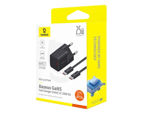 МЗП Baseus GaN5 Fast Charger (mini) 1C 25W EU Cable Type-C to Type-C 1m Black P10110909113-01 mag-693217265819960901