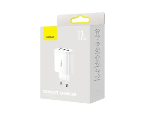 МЗП Baseus Compact Charger 3-USB 17W EU White CCXJ020102 mag-6932172606978145675