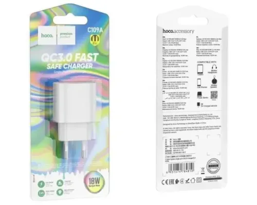 МЗП HOCO C109A Fighter single port charge 10.5W EU White mag-6942007656580153865