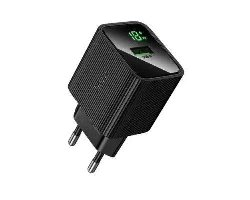 МЗП HOCO CS81A Excellent single port QC3.0 charger with digital display(EU) Black mag-6942007664462153101