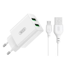 МЗП XO L119 (EU) dual USB-A QC18W fast charging charger with Mirco cable Білий mag-692068084421060117