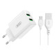 МЗП XO L119 (EU) dual USB-A QC18W fast charging charger with Mirco cable Білий mag-692068084421060117