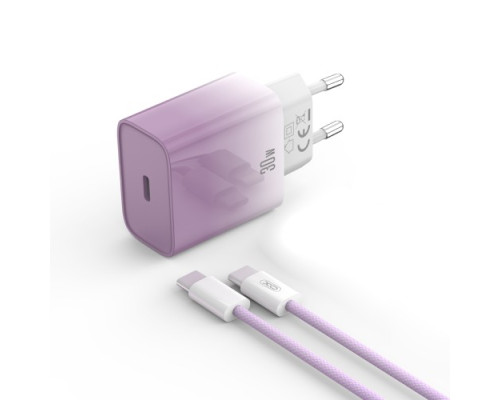 МЗП XO CE18 (EU) PD30W USB-C fast charging charger with Type-C cable Фіолетовий mag-692068085171360143