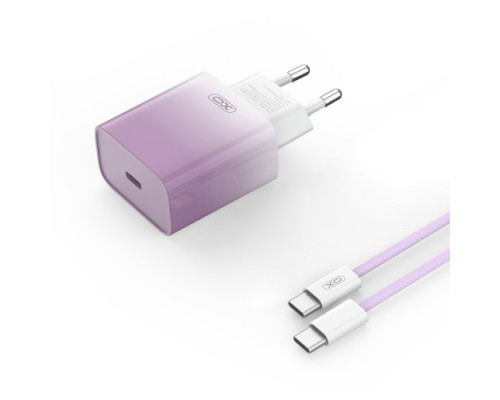 МЗП XO CE18 (EU) PD30W USB-C fast charging charger with Type-C cable Фіолетовий mag-692068085171360143