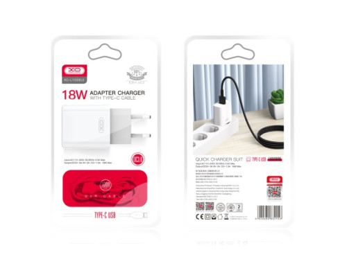 МЗП XO L103 (EU) QC3.0 18W Charger with TYPE-C cable Білий mag-692068083215657210
