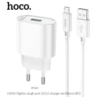 МЗП HOCO C109A Fighter 1USB/18W/QC3.0/Micro Cable White mag-6931474784827146026