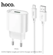 МЗП HOCO C109A Fighter 1USB/18W/QC3.0/Micro Cable White mag-6931474784827146026