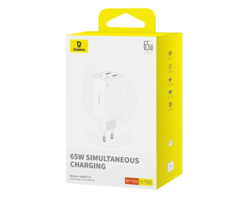 МЗП Baseus GaN6 Pro Fast 2C+2U 65W Cable Type-C to Type-C 1m White P10162701213-00 mag-693217264443756127