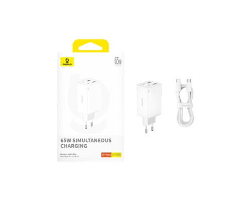 МЗП Baseus GaN6 Pro Fast 2C+2U 65W Cable Type-C to Type-C 1m White P10162701213-00 mag-693217264443756127
