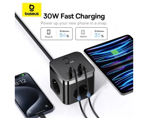 МЗП Baseus PowerCombo Cube Power Strip 3AC+2U+2C 30W 1.5m EU Black E00066400117-00 mag-6932172651121152080