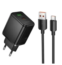 МЗП HOCO C157A Smart PD30W+QC3.0 multi-protocol charger set(Type-C)(EU) Black mag-6942007663854152412