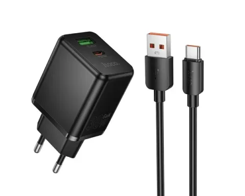 МЗП HOCO C157A Smart PD30W+QC3.0 multi-protocol charger set(Type-C)(EU) Black mag-6942007663854152412