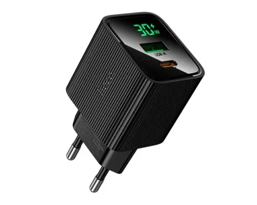 МЗП HOCO CS84A Excellent PD30W+QC3.0 charger with digital display(EU) black mag-6942007664554153102