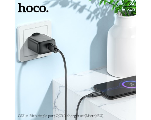 МЗП HOCO CS21A Rich single port QC3.0 charger set(Micro)(EU) Black mag-6942007609890135628