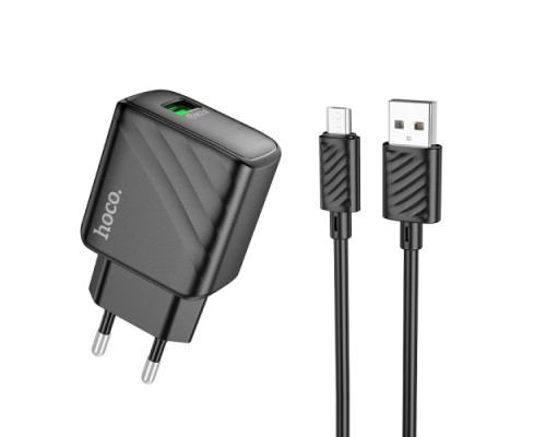 МЗП HOCO CS21A Rich single port QC3.0 charger set(Micro)(EU) Black mag-6942007609890135628