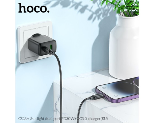 МЗП HOCO CS23A Sunlight dual port PD30W+QC3.0 charger Black mag-6942007609944135798