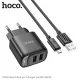 МЗП HOCO C141A Smart dual-port charger set 5V/2.1A +Micro Black mag-6942007627887152123