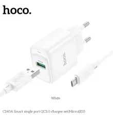 МЗП HOCO C140A Smart single port QC3.0 charger set 18W (QC/FCP/AFC) +Micro White mag-6942007627818153092