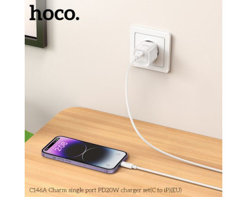 МЗП HOCO C147A Charm PD20W+QC3.0 charger set(C to iP) White mag-6942007630283137363