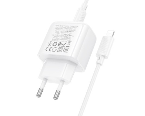 МЗП HOCO CS55A Surplus PD30W+QC3.0 charger set(C to iP) White mag-6942007631556137374