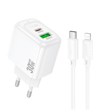 МЗП HOCO CS55A Surplus PD30W+QC3.0 charger set(C to iP) White mag-6942007631556137374
