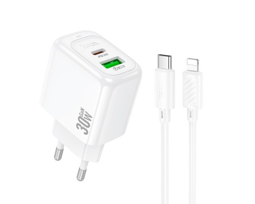 МЗП HOCO CS55A Surplus PD30W+QC3.0 charger set(C to iP) White mag-6942007631556137374