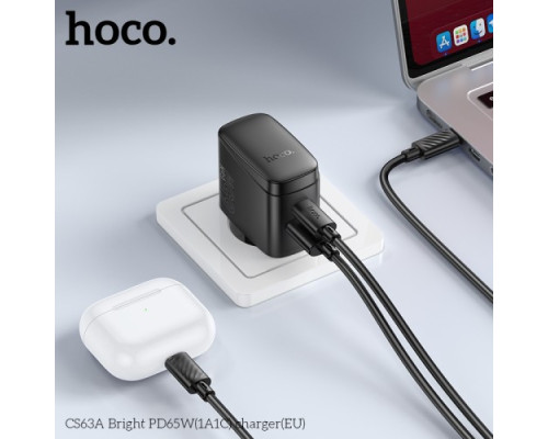 МЗП HOCO CS63A Bright PD65W(1A1C) charger Black mag-6942007638470138660
