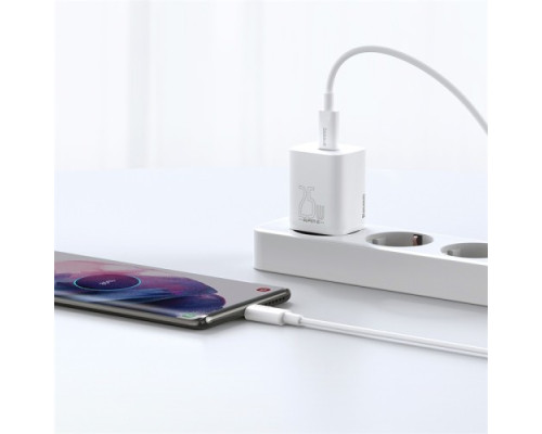 МЗП Baseus Super Si Quick Charger 1C 25W EU Mini White Cable Type-C toType-C 3A 1m White TZCCSUP-L02 mag-6953156206038107323