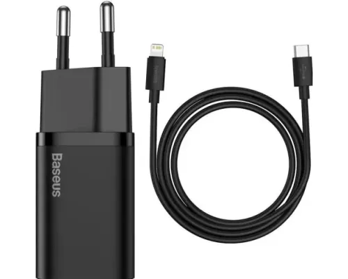 МЗП Baseus Super Si Quick Charger 1C 20W/Simple Wisdom Data Cable Type-C to iP 1m Black TZCCSUP-B01 mag-6953156230057144906