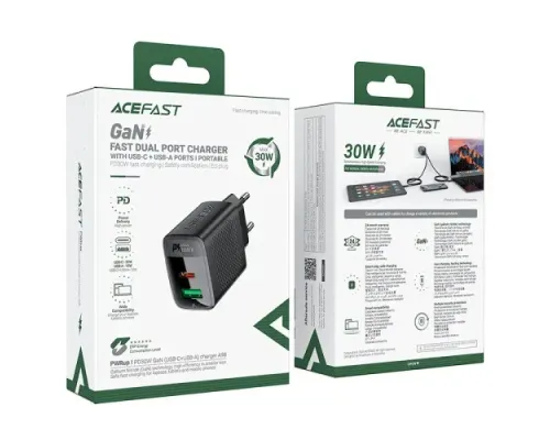 МЗП ACEFAST A98 PD30W GaN (USB-C+USB-A) charger Black mag-6974316283263153792