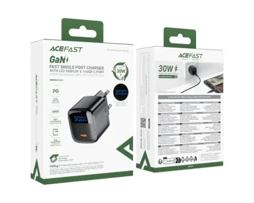 МЗП ACEFAST A113 PD20W GaN (USB-C) with digital display Black mag-6974316284413153314