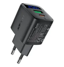 МЗП ACEFAST A114 PD25W GaN charger (USB-A+USB-C) with digital display Black mag-6974316284437153802