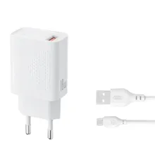 МЗП XO L159 (EU) QC18W 1USB-A Quick Charger Micro Kit (NB103) Білий mag-6975837587007147363