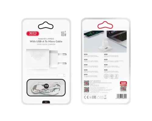 МЗП XO L159 (EU) QC18W 1USB-A Quick Charger Micro Kit (NB103) Білий mag-6975837587007147363