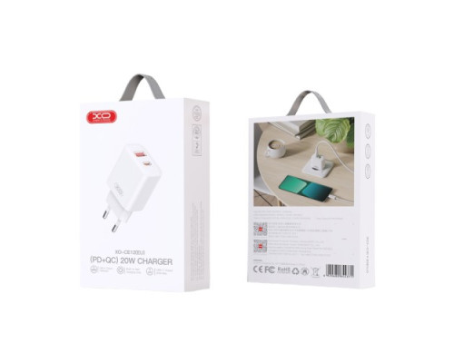 МЗП XO CE12 (EU) European standard USB-C 20W/USB-A 18W fast charging Білий mag-692068084437160118