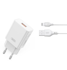 МЗП XO L127 USB-A QC18W Fast Charging Charger with Lightning cable Білий mag-6920680846955140365