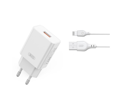 МЗП XO L127 USB-A QC18W Fast Charging Charger with Lightning cable Білий mag-6920680846955140365