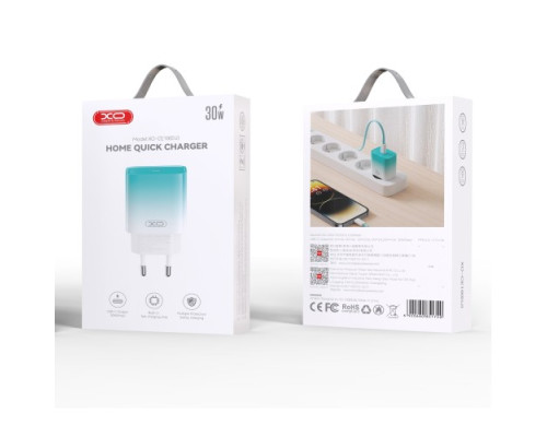МЗП XO CE18 (EU) PD30W USB-C fast charging charger with Lightning cable Синій mag-692068085173760144