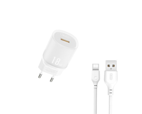 МЗП XO L157(EU) QC3.0 18W charger with TYPE-C cable (NB103) Білий mag-692068085932060190