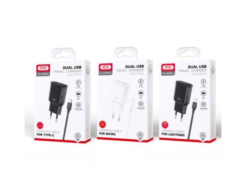 МЗП XO L92C EU dual 2.4A Charger with Type-c cable Чорний mag-6920680825530140636