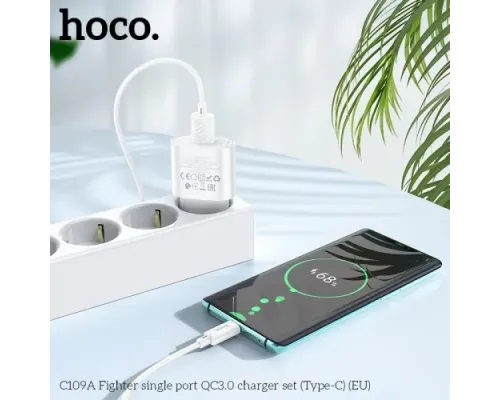 МЗП HOCO C109A Fighter 1USB/18W/QC3.0/Type-C Cable White mag-6931474784834146027