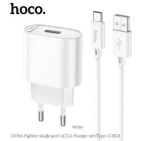 МЗП HOCO C109A Fighter 1USB/18W/QC3.0/Type-C Cable White mag-6931474784834146027