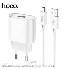 МЗП HOCO C109A Fighter 1USB/18W/QC3.0/Type-C Cable White mag-6931474784834146027