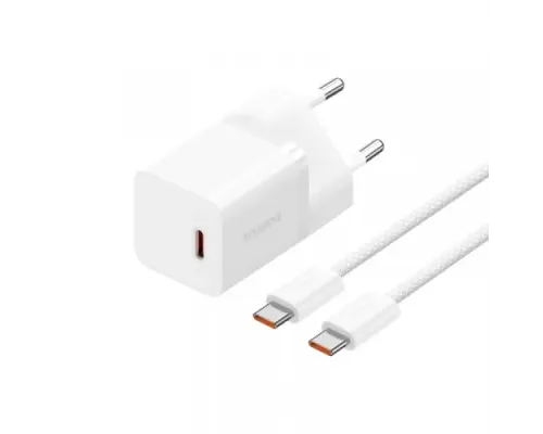 МЗП Baseus GaN5 Fast Charger(mini) 1C 30W EU Cable Type-C to Type-C 100W 1m White дефект пакування mag-2000001587218153223
