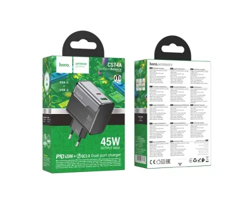 МЗП HOCO CS74A Star Speed PD45W+QC3.0 charger(EU) midnight black mag-6942007653848146742